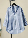 Striped Button-Front Blouse - Light Blue