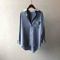 Elegant Long-Sleeve Collared Blouse - Dusty Blue