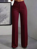 Women's High-Waist Straight Leg Trousers - Burgundy