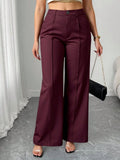 Plus Size Wide-Leg Business Casual Pants - Burgundy