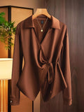 Elegant Brown Wrap Blouse - Brown