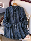 Women's Striped Button-Front Blouse - Navy Blue