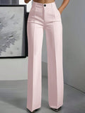 Elegant High-Waisted Wide-Leg Trousers - Light Pink