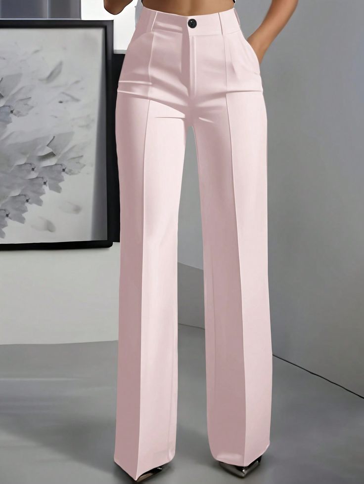 Elegant High-Waisted Wide-Leg Trousers - Light Pink