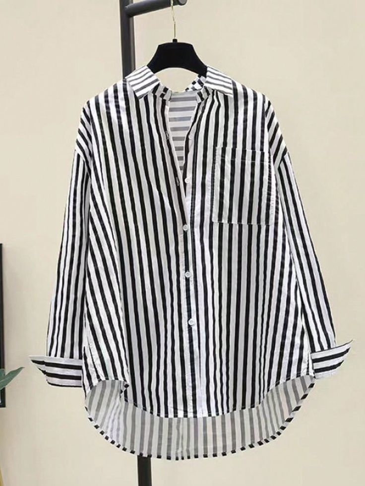 Classic Striped Button-Down Shirt - Black and White