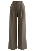 High-Waist Wide-Leg Tailored Trousers - Taupe Brown