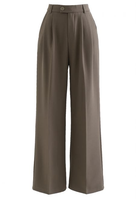 High-Waist Wide-Leg Tailored Trousers - Taupe Brown