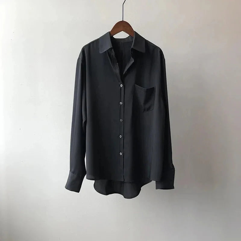 Classic Black Button-Up Blouse - Black