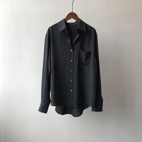 Classic Black Button-Up Blouse - Black