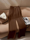 Women's Brown Elegant Straight-Leg Office Pants - Brown