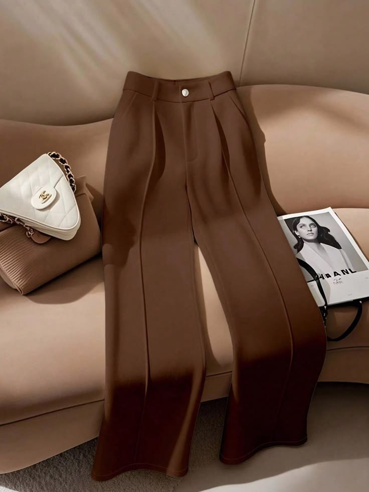 Women's Brown Elegant Straight-Leg Office Pants - Brown