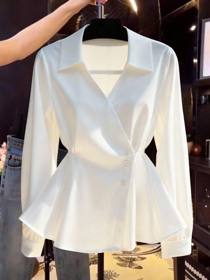 Elegant White Peplum Blouse - White