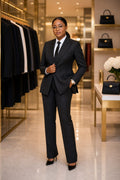 Pinstripe Double-Breasted Pantsuit - Black Pinstripe