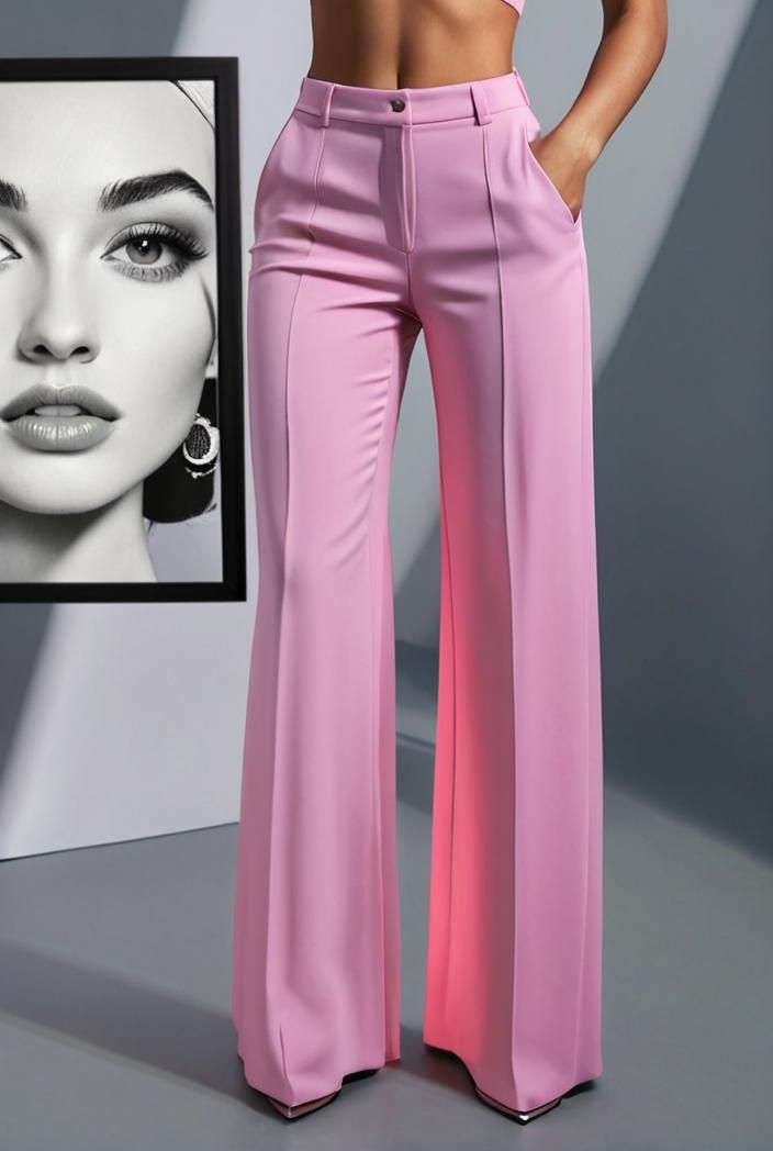 Elegant Pink Wide-Leg Trousers - Pink