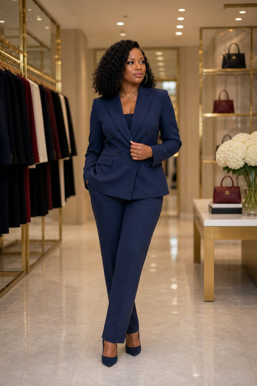 Tweed Blazer & Wide-Leg Trousers Set - Black Tweed