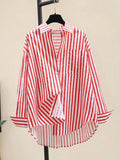 Red and White Striped Casual Blouse - Red and White