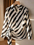 Striped Wrap Blouse - Black and White