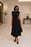 Button-Front Office Dress - Black