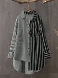 Plus Size Striped Asymmetrical Blouse - Black and White