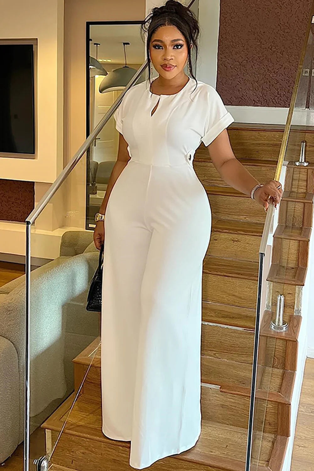 White Wide-Leg Tailored Jumpsuit - White