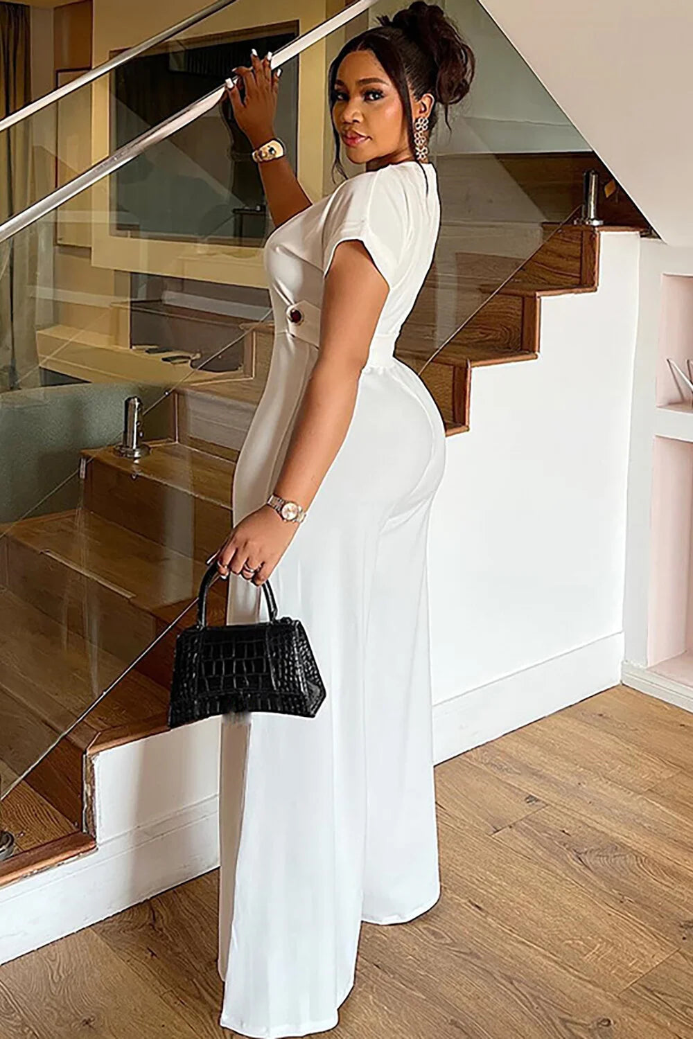White Wide-Leg Tailored Jumpsuit - view 2