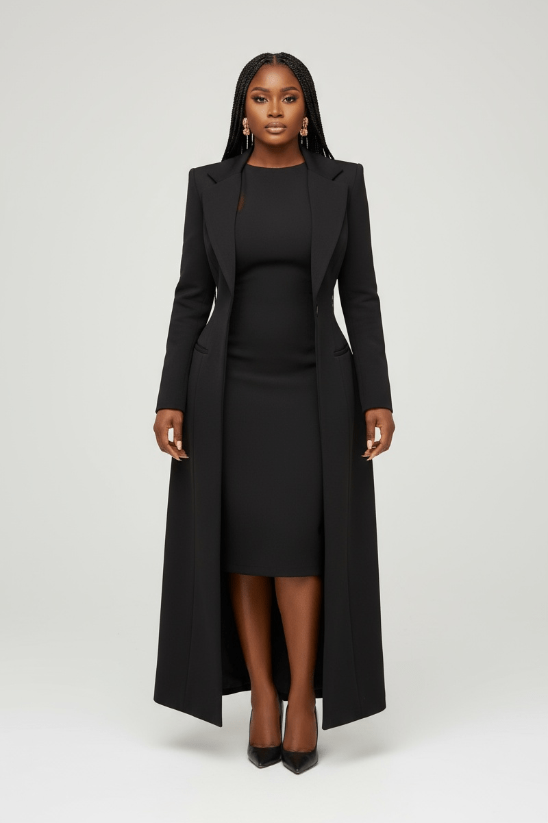 Long Blazer and dress Set - Black