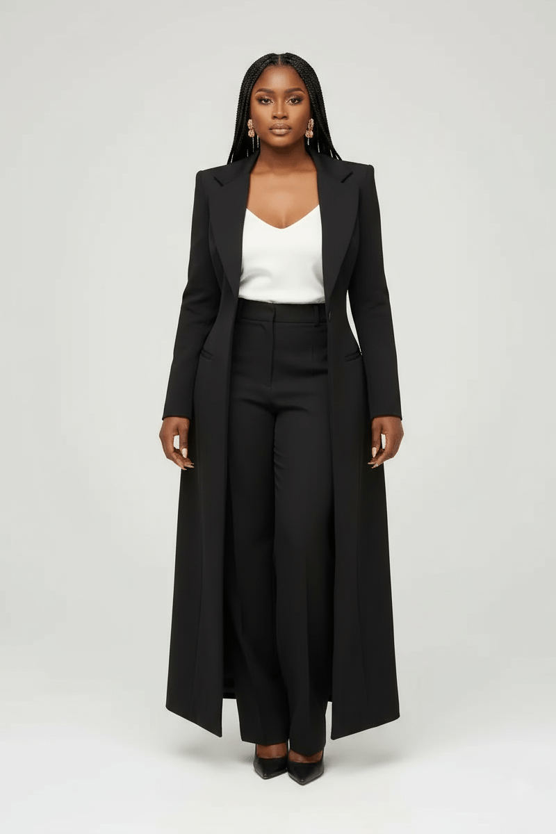 Long Blazer and Pants Set - Black