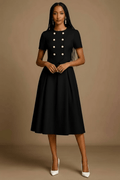 Formal Button Design Office Dress - Black