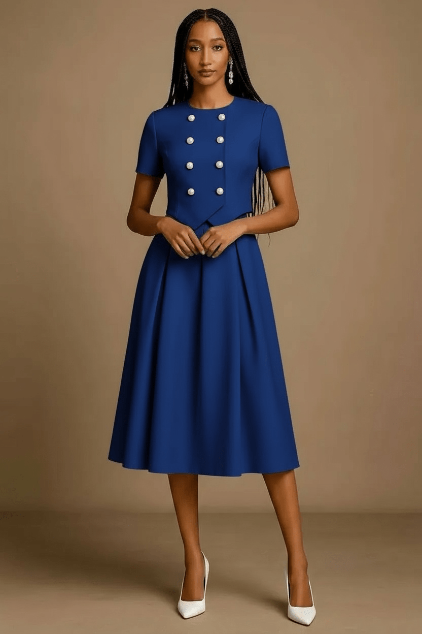 Formal Button Design Office Dress - view 2