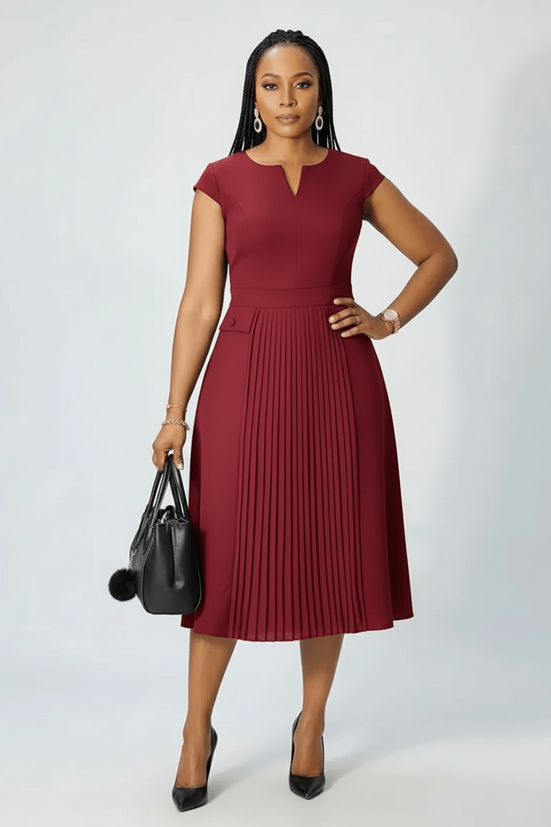 Cap Sleeve Office Dress - Gray