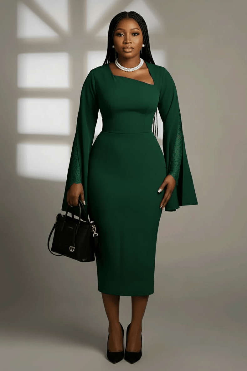 Lace Detailing Office Dress - view 3