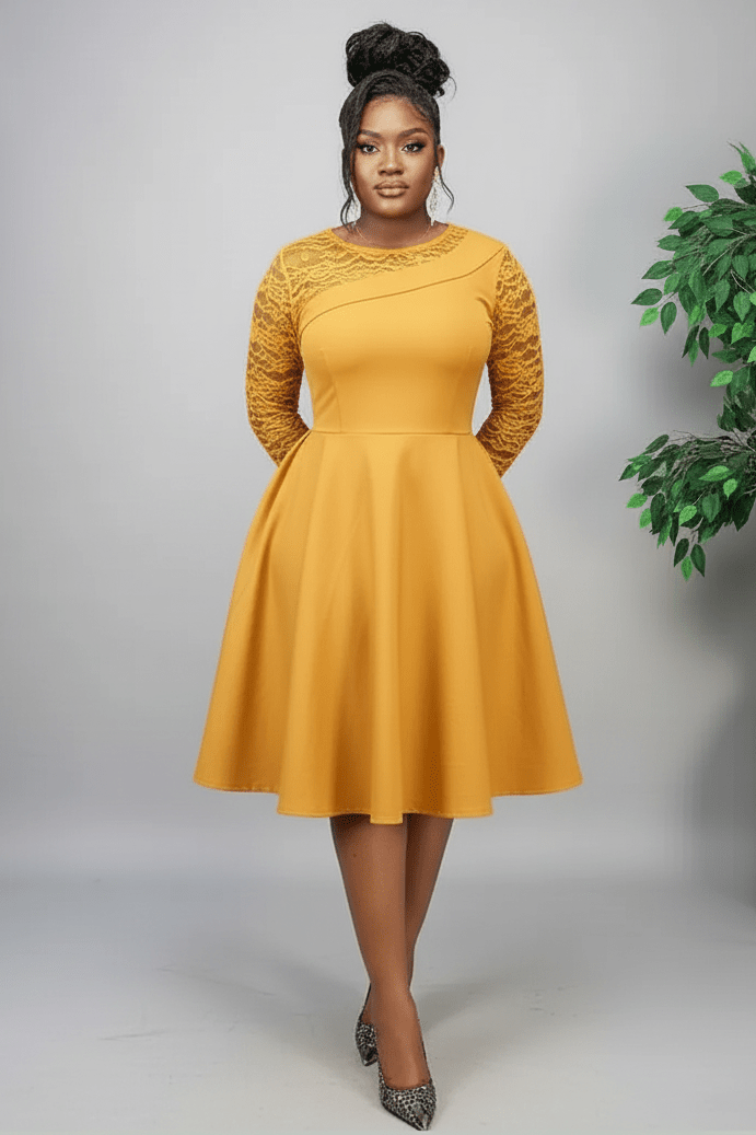 Lace sleeve Office Dress - view 2