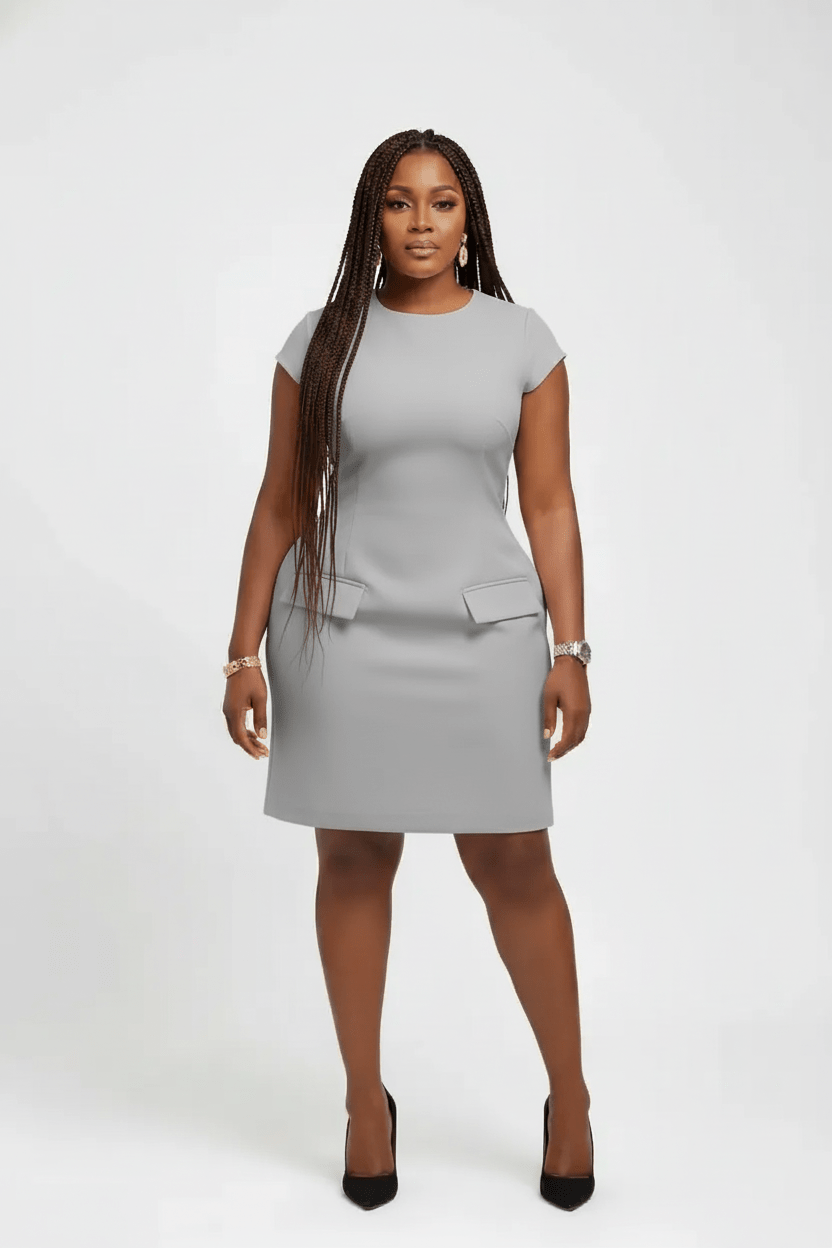 Short Sleeve Office Dress - Gray