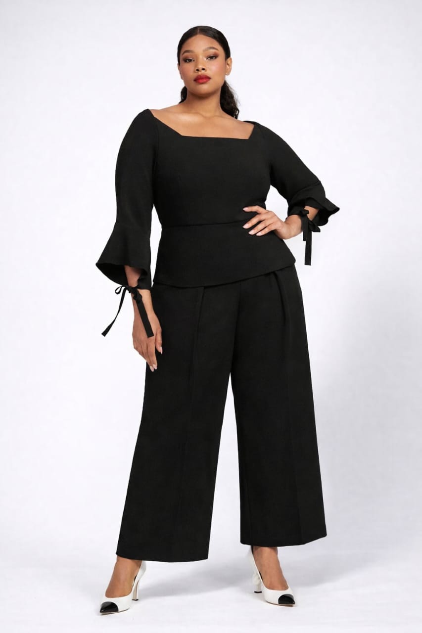 Black Wide-Leg Tailored Jumpsuit - Black