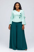 Green Tailored Top and Pant Set - Green