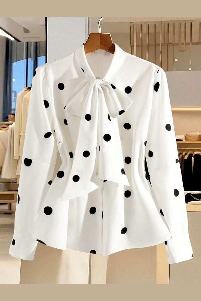 White Polcadot Tailored Top - White