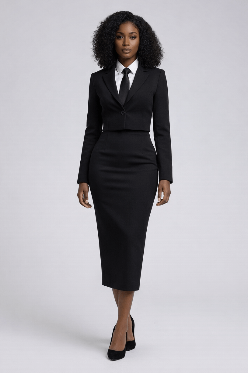 Crop Blazer and Tailored Skirt Co-ord with shirt - view 2