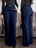 Jessefine Solid Color Waistless Button Zipper Wide-Leg Trousers - Navy Blue