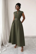 Olive Jewel-Belt Maxi Dress - Olive Green