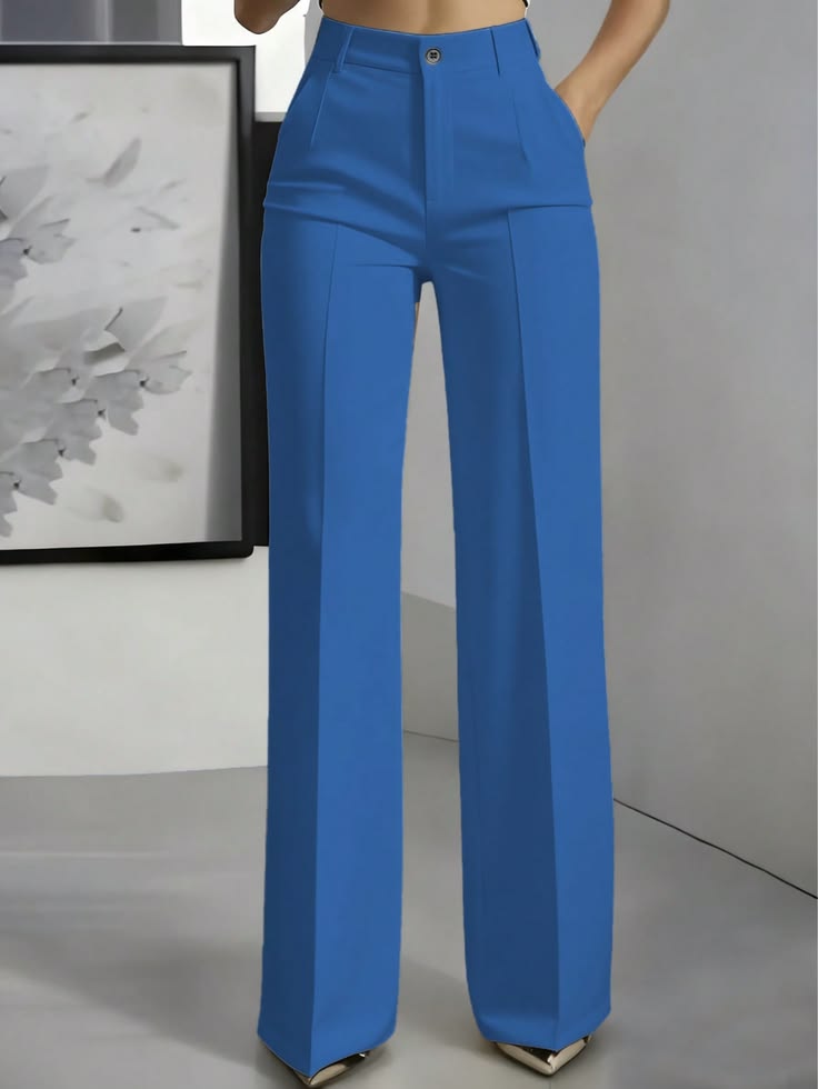 Women's Royal Blue Straight-Leg Trousers - Royal Blue
