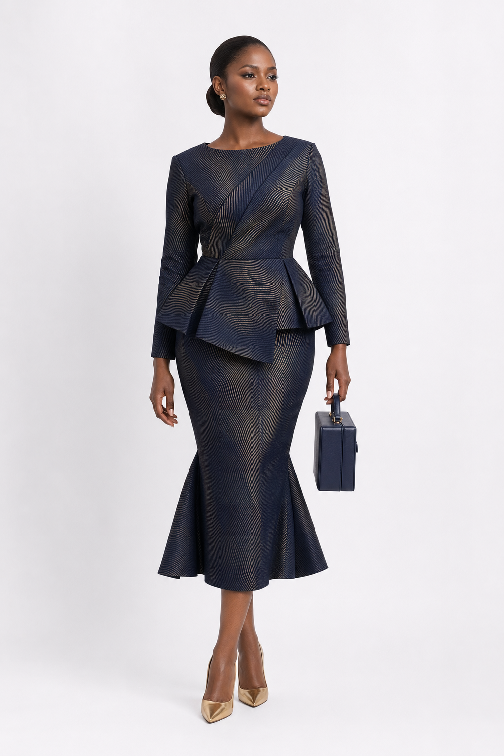 Navy & Gold Peplum Mermaid Set - Navy