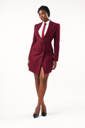 Maroon Blazer Dress with White Shirt - Maroon
