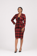 Red & Black Plaid Blazer & Skirt Set - Red