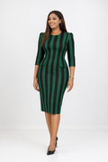Green & Black Stripe Midi Dress - Green