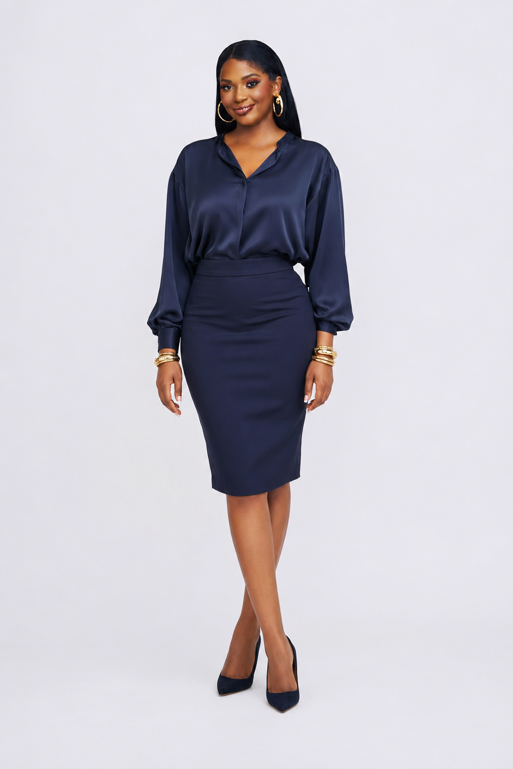 Silk Blouse & Pencil Skirt Set - view 2