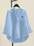 Women's Light Blue Corduroy Button-Up Shirt - Light Blue