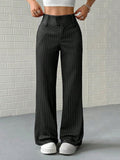 Women's Pinstripe Wide-Leg Trousers - Black